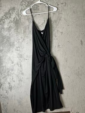 MESHKI Caroline Draped Wrap Midi‎ Dress Black XXS Cocktail Party Wedding New